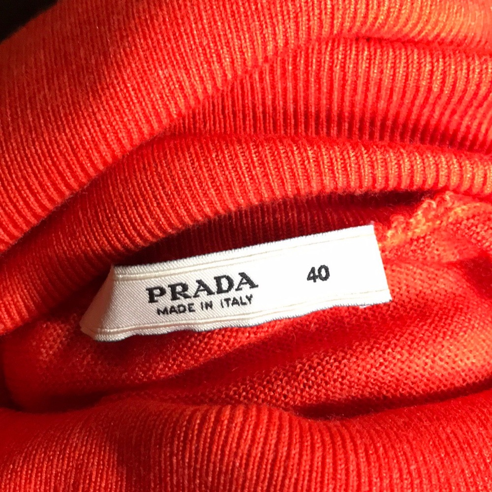 Prada orange mid length pure wool skirt
